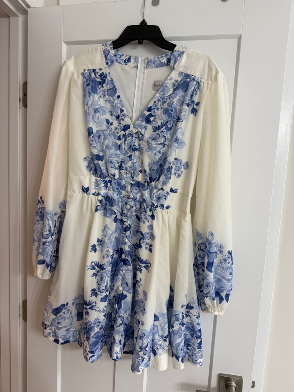 Premier Cream and Blue Floral Long Sleeve Dress